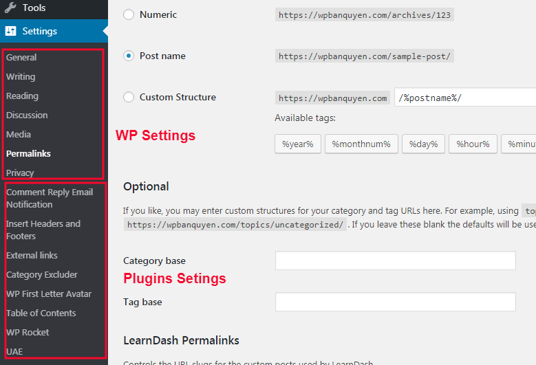 WP Dashboard - Settings Cài đặt chung cho WordPress Website