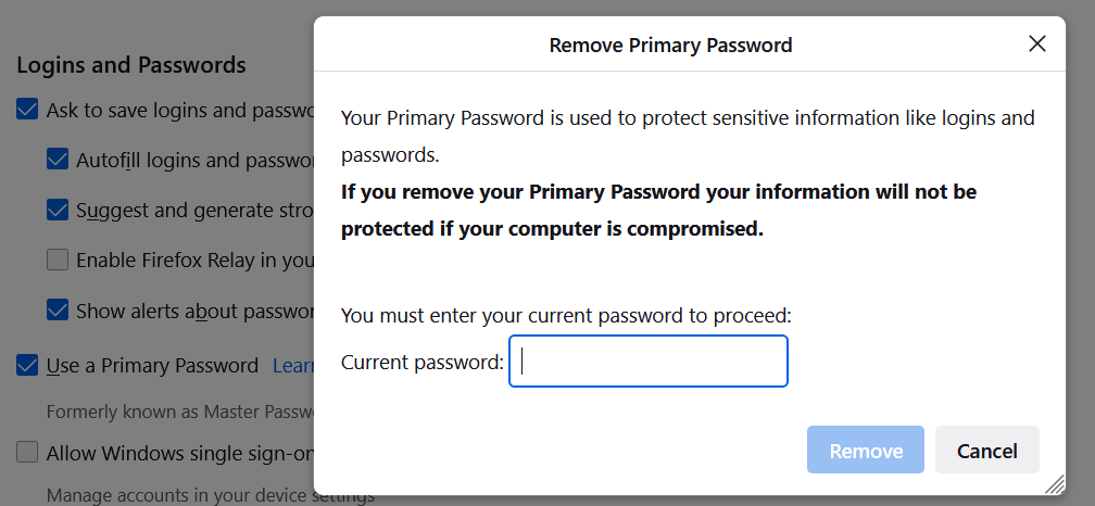 Tắt Master Password trên Firefox